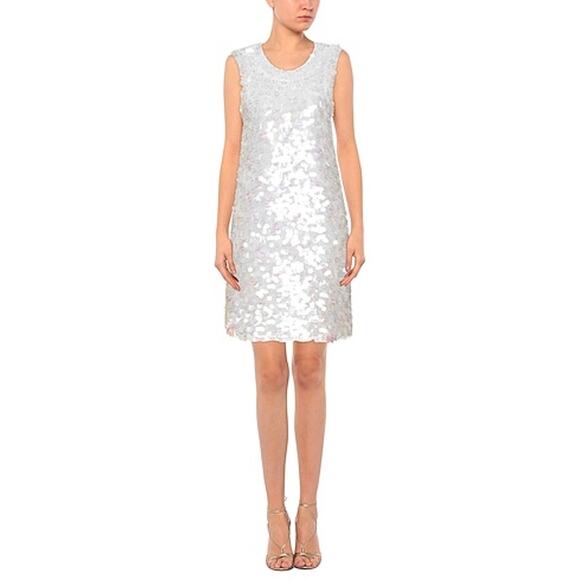 PINKO Ivory Iridescent Sequin Sleeveless Mini Shift Dress Size 6 $784 Cocktail - Picture 16 of 16